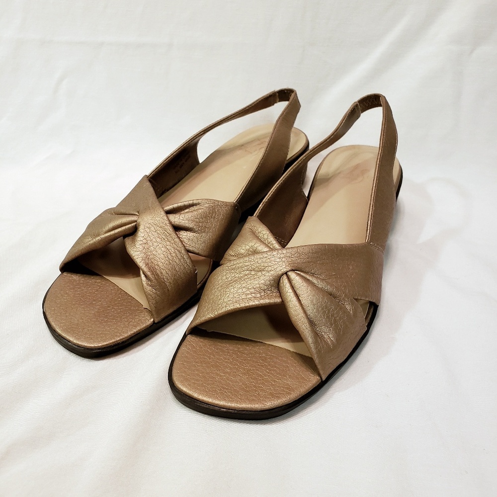 Gold square toe sandals